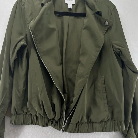 Nine West Jacket Womens Sz S Moto Bomber Asymmetric Zip Long Sleeve Olive Green - Picture 5 of 13